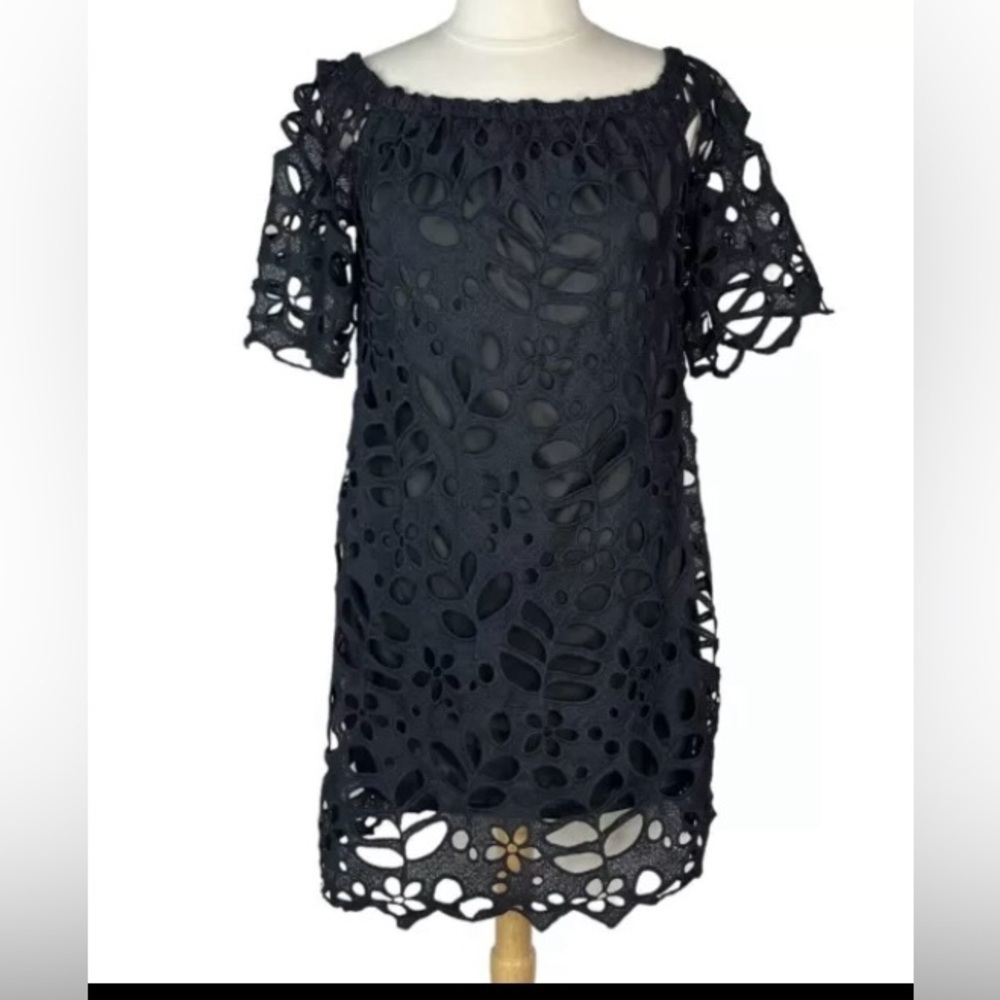 Roaman Pretty Garden Womens Lace Dress Black On Off Shoulder 18W
